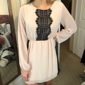 Lace pink long sleeve & open back dress